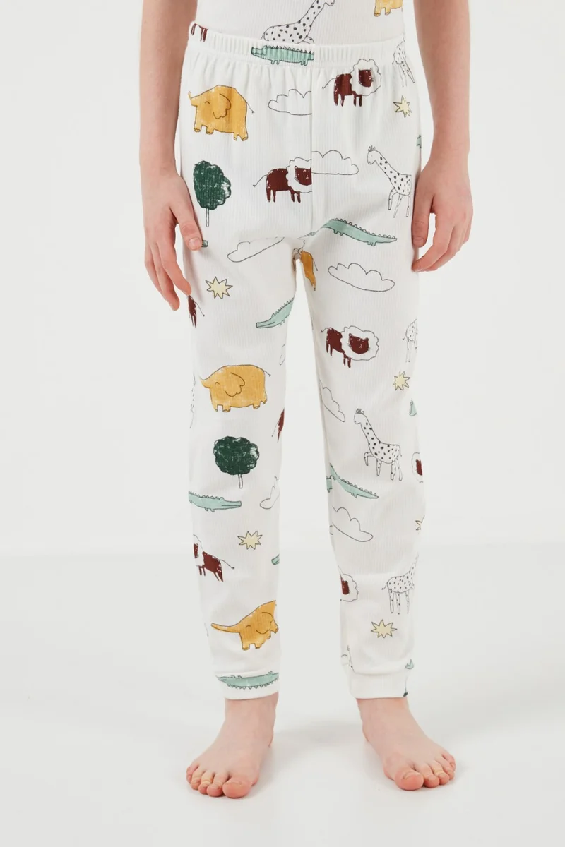 Lela Patterned 100% Cotton Crew Neck Pajama Set Boy's Pajama Set 6651001