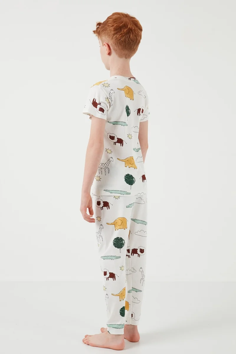 Lela Patterned 100% Cotton Crew Neck Pajama Set Boy's Pajama Set 6651001