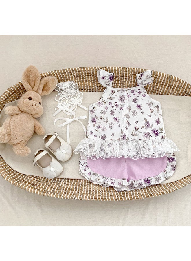 DOOKOO Summer Baby Girl Fashion Clothing Set Lace Floral shorts 2 pcs Newborn Clothes - Image 1