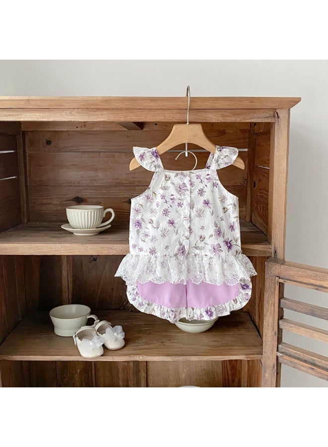 DOOKOO Summer Baby Girl Fashion Clothing Set Lace Floral shorts 2 pcs Newborn Clothes - Image 2