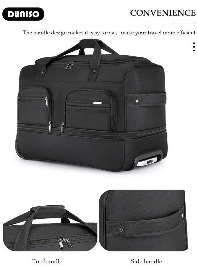 DUNISO Rolling Duffle Bag, Rolling Garment Bags for Travel,Carry-On Bag Large Capacity Travel Handbag with Adjustable Pull Rod,Expandable Waterproof Weekend Luggage Bag for Unisex,Suits for School, Work, Business Trips - Image 2
