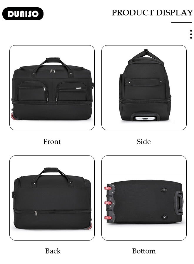 DUNISO Rolling Duffle Bag, Rolling Garment Bags for Travel,Carry-On Bag Large Capacity Travel Handbag with Adjustable Pull Rod,Expandable Waterproof Weekend Luggage Bag for Unisex,Suits for School, Work, Business Trips - Image 3