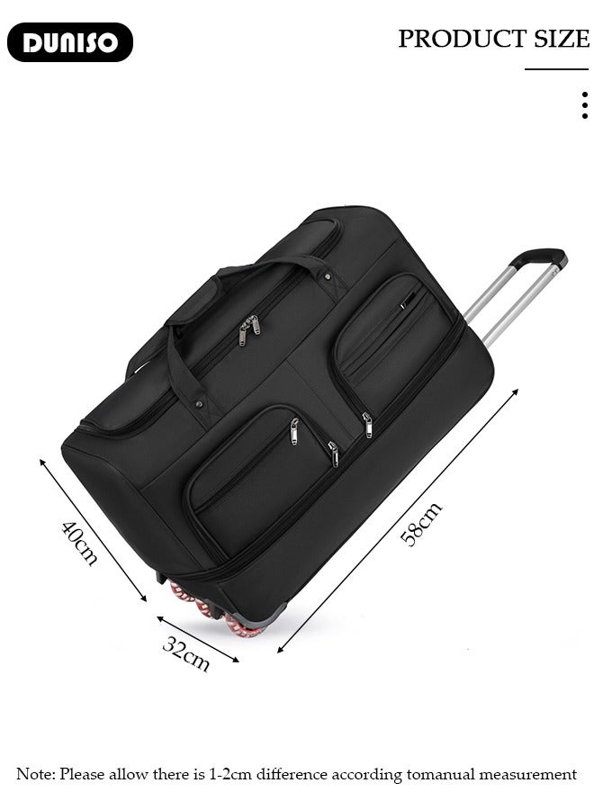 DUNISO Rolling Duffle Bag, Rolling Garment Bags for Travel,Carry-On Bag Large Capacity Travel Handbag with Adjustable Pull Rod,Expandable Waterproof Weekend Luggage Bag for Unisex,Suits for School, Work, Business Trips - Image 4
