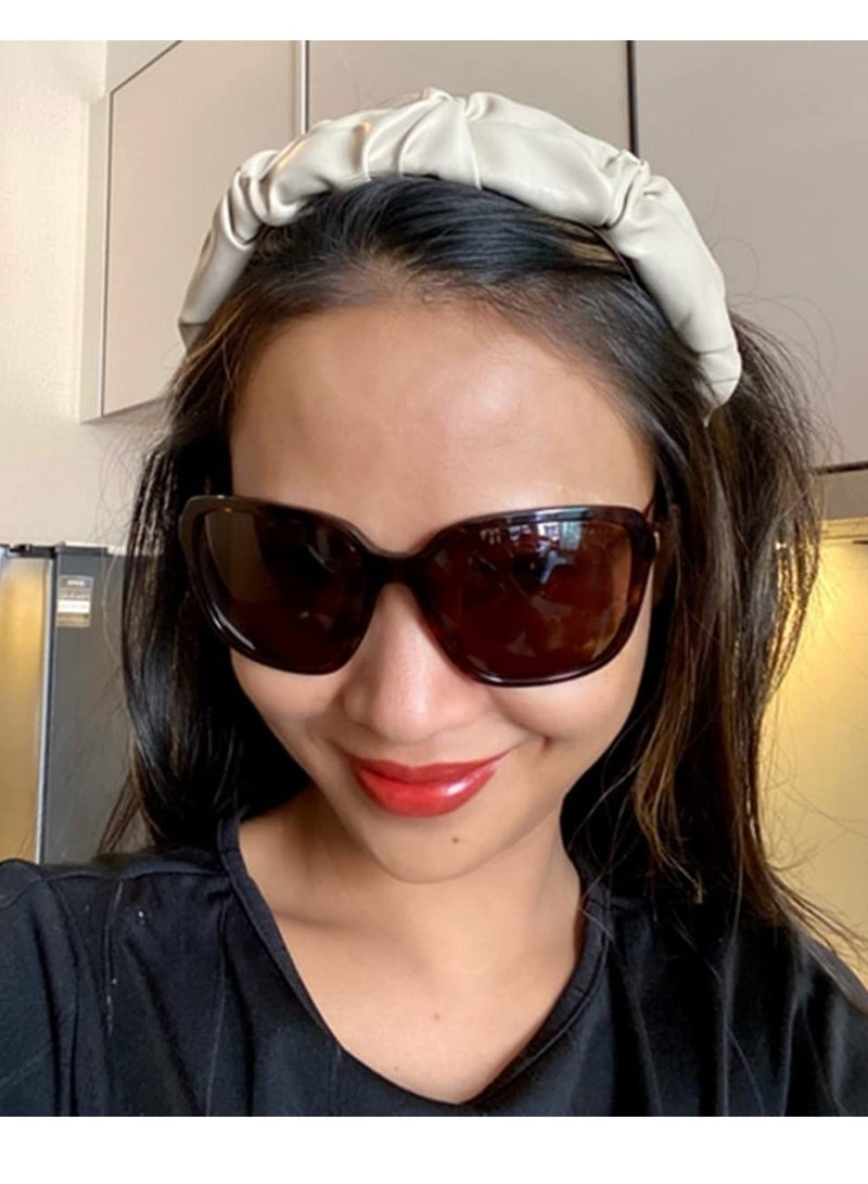 SOLARAE 3 Pcs Pu Leather Headbands, Folds Headbands Headwear Barrette Styling Tools Accessories for Girls and Women, Fashion Hair Hoop Solid Hairband for Girls Hair Accessories（Black, Brown, Beige） - Image 5