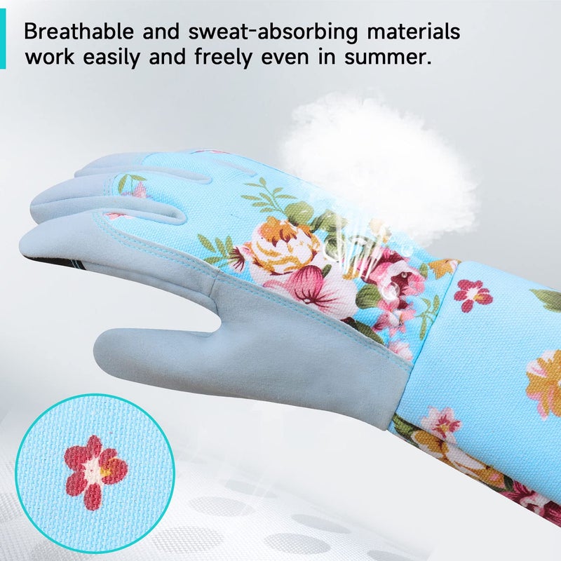 WANCHI Long Gardening Gloves for Women, Breathable Flexible Fit, Comfortable Durable Work Gloves for Planting, Weeding & Outdoor Yard Activities, Blue Medium - Image 5