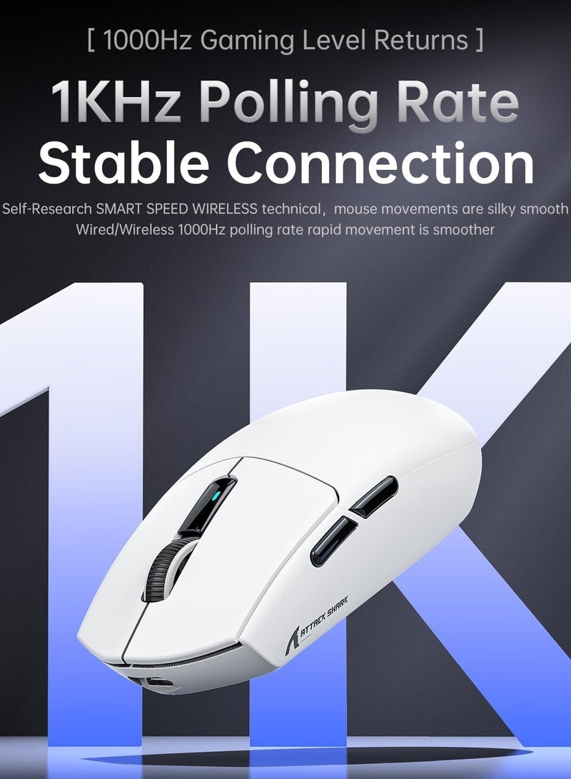 Attack Shark G3PRO Wireless Gaming Mouse with RGB Charging Dock,2.4G/USB-C Wired/BT PAW3311 Optical Sensor 1K Polling Rate Adjustable 25K DPI,500mAh Battery Ultra Lightweight 59g Mice - Image 4