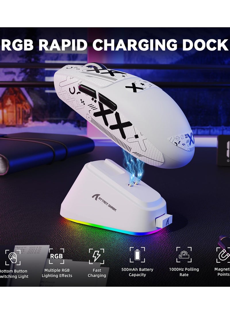هجوم القرش ماوس ألعاب لاسلكي G3PRO مع قاعدة شحن RGB، 2.4 جيجاهرتز/USB-C سلكي/بلوتوث PAW3311، مستشعر بصري، معدل استطلاع 1K قابل للتعديل، 25 ألف نقطة في البوصة، بطارية 500 مللي أمبير/ساعة، فأرة خفيفة الوزن للغاية 59 جرام - Image 3