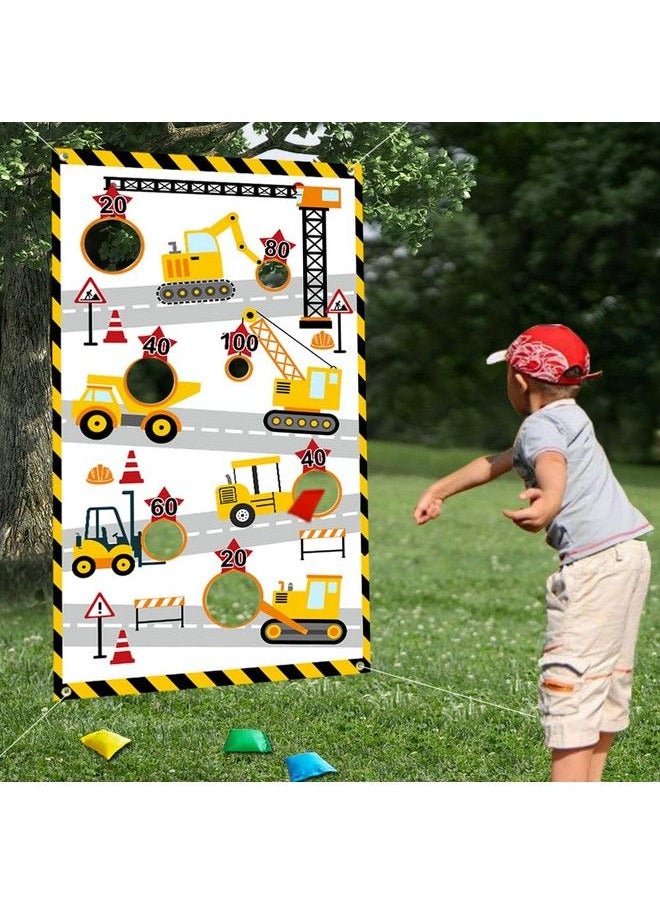 TONIFUL Construction Truck Toss Game Banner With 4 Bean Bags ，Indoor Outdoor Excavator Throwing Theme Party Game Banner With 7 Score Holes For Boys Kids Teens Adults Birthday Party Decorations （Yellow）  - Image 1