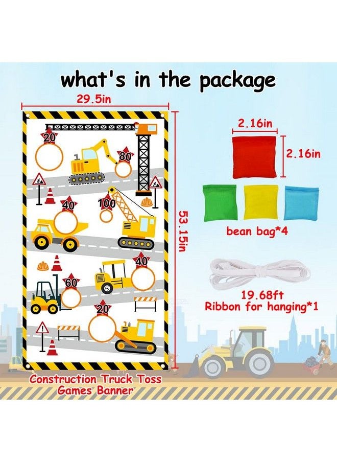 TONIFUL Construction Truck Toss Game Banner With 4 Bean Bags ，Indoor Outdoor Excavator Throwing Theme Party Game Banner With 7 Score Holes For Boys Kids Teens Adults Birthday Party Decorations （Yellow）  - Image 3