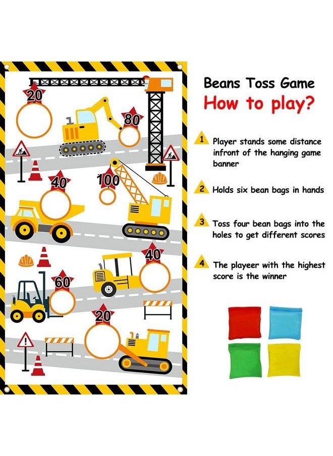 TONIFUL Construction Truck Toss Game Banner With 4 Bean Bags ，Indoor Outdoor Excavator Throwing Theme Party Game Banner With 7 Score Holes For Boys Kids Teens Adults Birthday Party Decorations （Yellow）  - Image 4