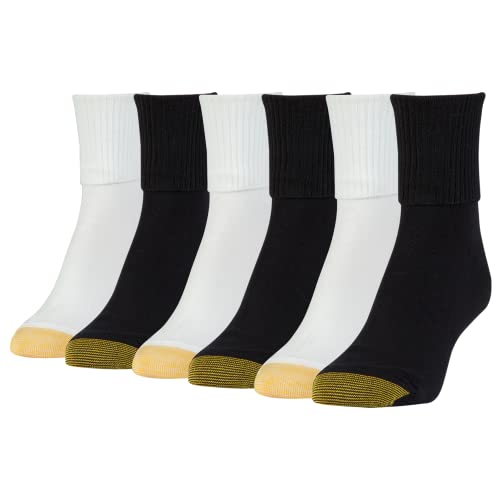GOLDTOE Women's Classic Turn Cuff Socks, Multipairs, Black/White (6-Pairs), Shoe Size: 6-9 - Image 1