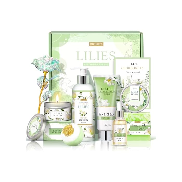 Gifts for Women, Birthday Gifts for Women, Lilies Self Care Set,Christmas Mothers Day Relaxing Spa Basket for Mom, Grandma, Girlfriend, Sister, Friends