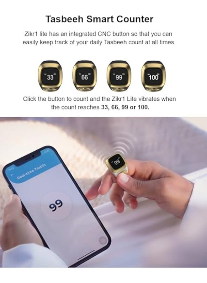 خاتم تسبيح ذكي Zikr1 Lite، عداد تسبيح رقمي مع 5 تذكيرات لأوقات الصلاة، بلوتوث 5.1، شاشة OLED، مقاوم للماء، خاتم صلاة إسلامي قابل لإعادة الشحن - Image 3