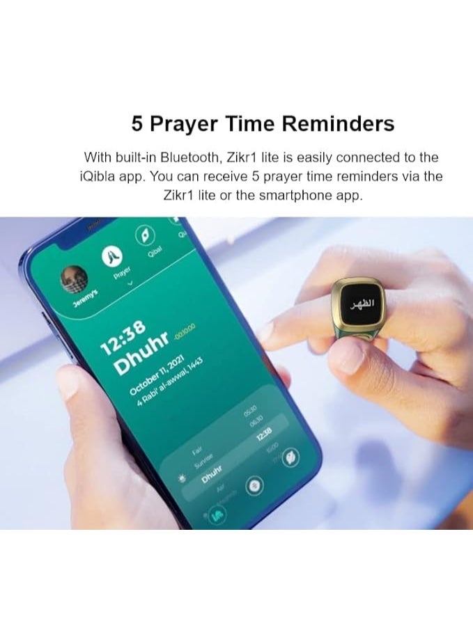 خاتم تسبيح ذكي Zikr1 Lite، عداد تسبيح رقمي مع 5 تذكيرات لأوقات الصلاة، بلوتوث 5.1، شاشة OLED، مقاوم للماء، خاتم صلاة إسلامي قابل لإعادة الشحن - Image 4