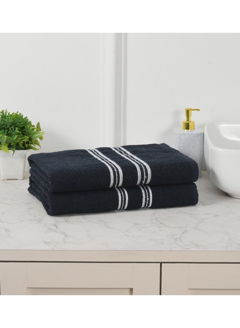 AURIO Premium 100% Cotton Bath Towel Set of 2 – Large 68x135 cm Highly Absorbent Plush Body Towels with Decorative White Double-Stripe Dobby Border – Elegant Luxury Collection - Image 1