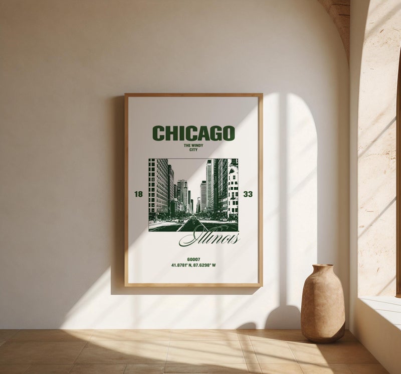 TNESSENTIAL Chicago City Wall Art | Dark Green Skyline – Printable | Instant Download - Image 2