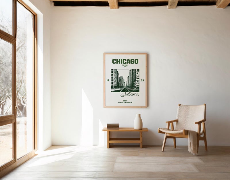 TNESSENTIAL Chicago City Wall Art | Dark Green Skyline – Printable | Instant Download - Image 1