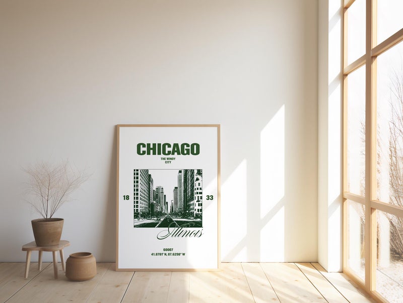 TNESSENTIAL Chicago City Wall Art | Dark Green Skyline – Printable | Instant Download - Image 5