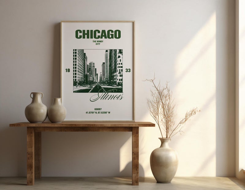 TNESSENTIAL Chicago City Wall Art | Dark Green Skyline – Printable | Instant Download - Image 4