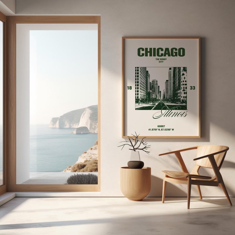 TNESSENTIAL Chicago City Wall Art | Dark Green Skyline – Printable | Instant Download - Image 3