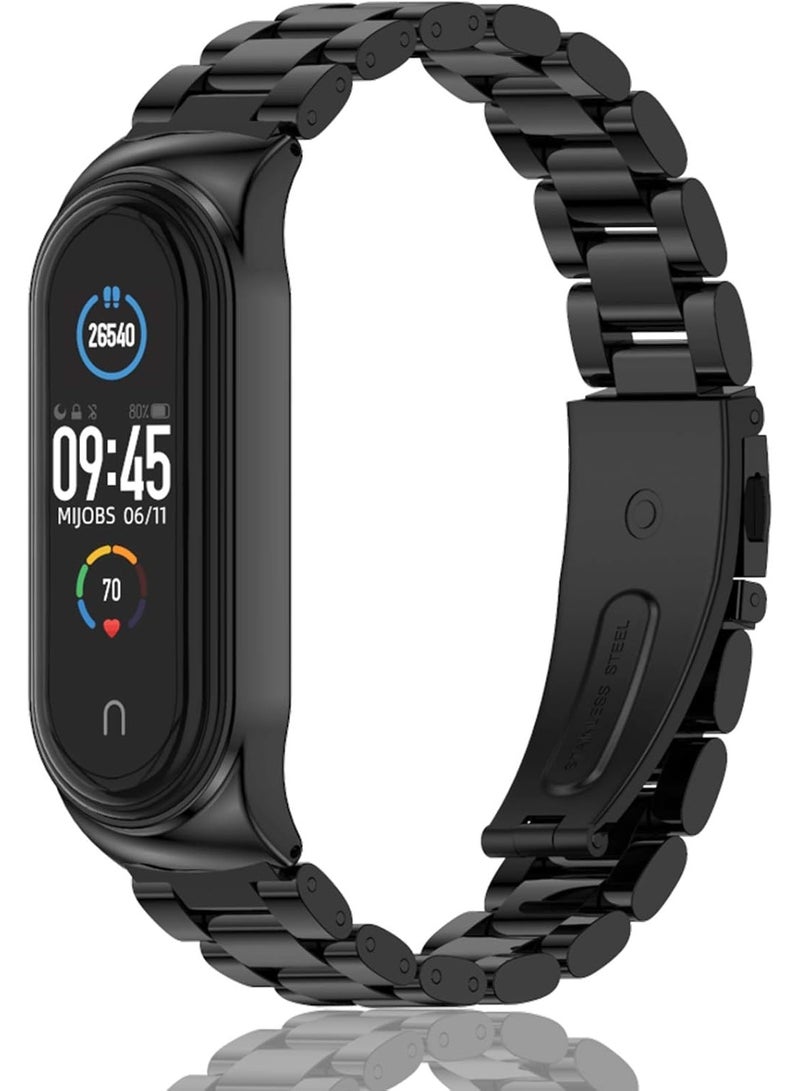 Full Strpa Compatible with Mi Band 7 Strap for Xiaomi Mi Band 7, Stainless Steel Watch Band Metal Replacement Bracelet Wristband for Mi Smart Band 7 (black) - Image 1