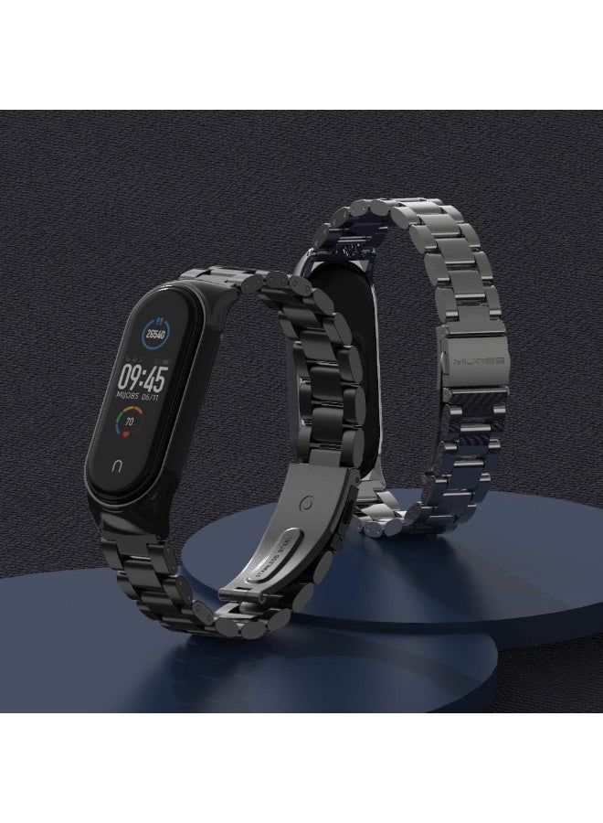 Full Strpa Compatible with Mi Band 7 Strap for Xiaomi Mi Band 7, Stainless Steel Watch Band Metal Replacement Bracelet Wristband for Mi Smart Band 7 (black) - Image 2
