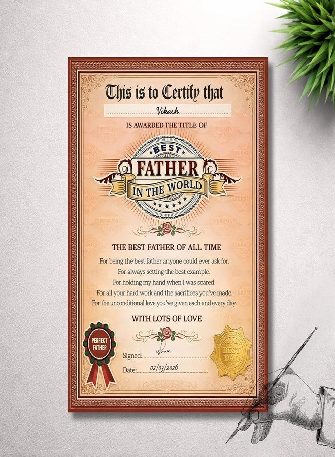 Northland Best Father in the World Certificate Gift for Thanksgiving Fathers Day Birthday Dad Daddy Father Papa Best Gift for Father Birthday Gifts from Daughter Son Best - Image 1