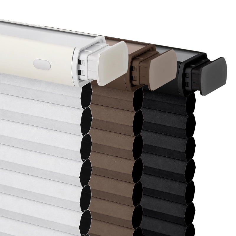 Joydeco No Tools No Drill Window Blinds for Indoor Windows Blackout Shades Cellular Shades Cordless No Drill Blinds for Windows Window Shades for Home Bedrooms Doors Dark Brown 34 W x 64 H