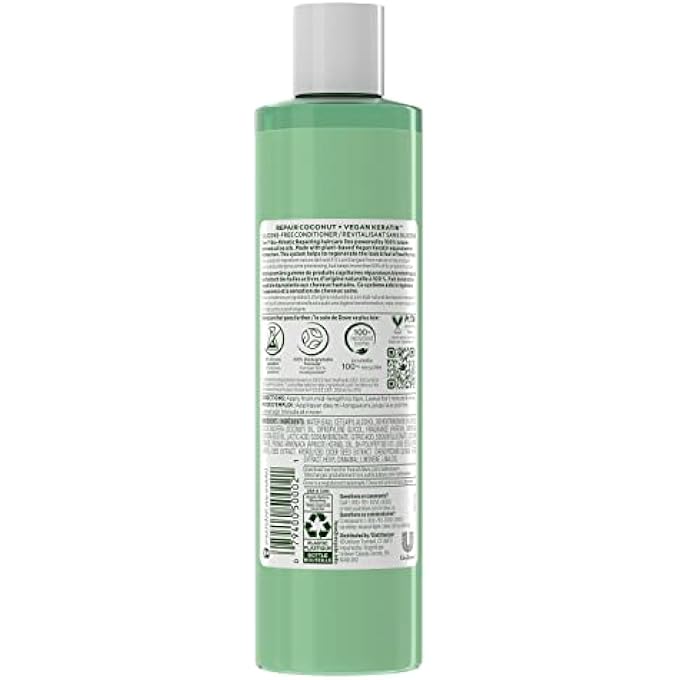 Dove RE+AL BIO-MIMETIC CARE CONDITIONER FOR DAMAGED HAIR REPAIR COCONUT + VEGAN KERATIN SILICONE-FREE CONDITIONER 10OZ - Image 3