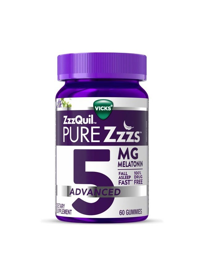Vicks ZzzQuil Pure Zzzs Melatonin Gummies, Melatonin 5mg, Sleep Aid, with Chamomile & Lavender, Melatonin Sleep Gummies, Sleep Aids for Adults, Berry Flavored, 60 Sleep Gummies - Image 1