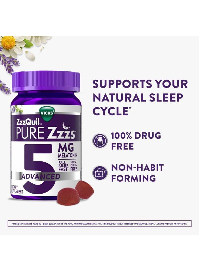 Vicks ZzzQuil Pure Zzzs Melatonin Gummies, Melatonin 5mg, Sleep Aid, with Chamomile & Lavender, Melatonin Sleep Gummies, Sleep Aids for Adults, Berry Flavored, 60 Sleep Gummies - Image 2