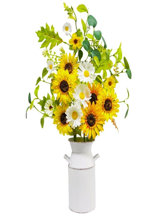 obbsie 23.5" Faux Flowers in Vase, Silk Sunflower Artificial Flowers with Metal Pot Fake Sunflowers with Vase Flowers Arrangement Centerpieces for Table Kitchen Dining Living Room Home Spring Decor - Image 1
