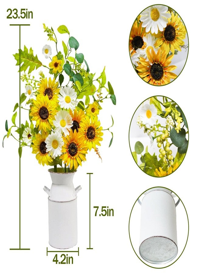 obbsie 23.5" Faux Flowers in Vase, Silk Sunflower Artificial Flowers with Metal Pot Fake Sunflowers with Vase Flowers Arrangement Centerpieces for Table Kitchen Dining Living Room Home Spring Decor - Image 3