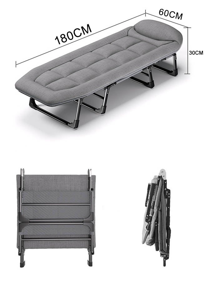 MLADEN Portable Folding Bed, Adjustable Camping Bed Comfortable Recliner Bed Lounger Chair Single Sleeping Bed Resting Bed Medical Bed Adults Camping Cot for Outdoor Beach Office Grey - Image 2