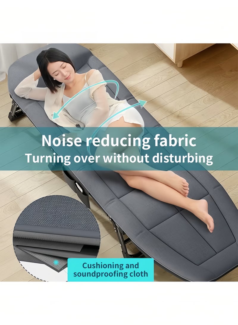 MLADEN Portable Folding Bed, Adjustable Camping Bed Comfortable Recliner Bed Lounger Chair Single Sleeping Bed Resting Bed Medical Bed Adults Camping Cot for Outdoor Beach Office Grey - Image 3