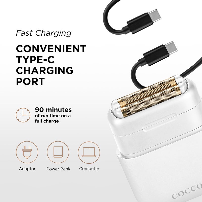 COCCO IMPACTO Foil Shaver for Men, Triple Gold Foil Electric Razor, Wet & Dry Use, Magnetic Replaceable Head, Intelligent Accelerator, 90-Min Runtime â€“ (White) - Image 4