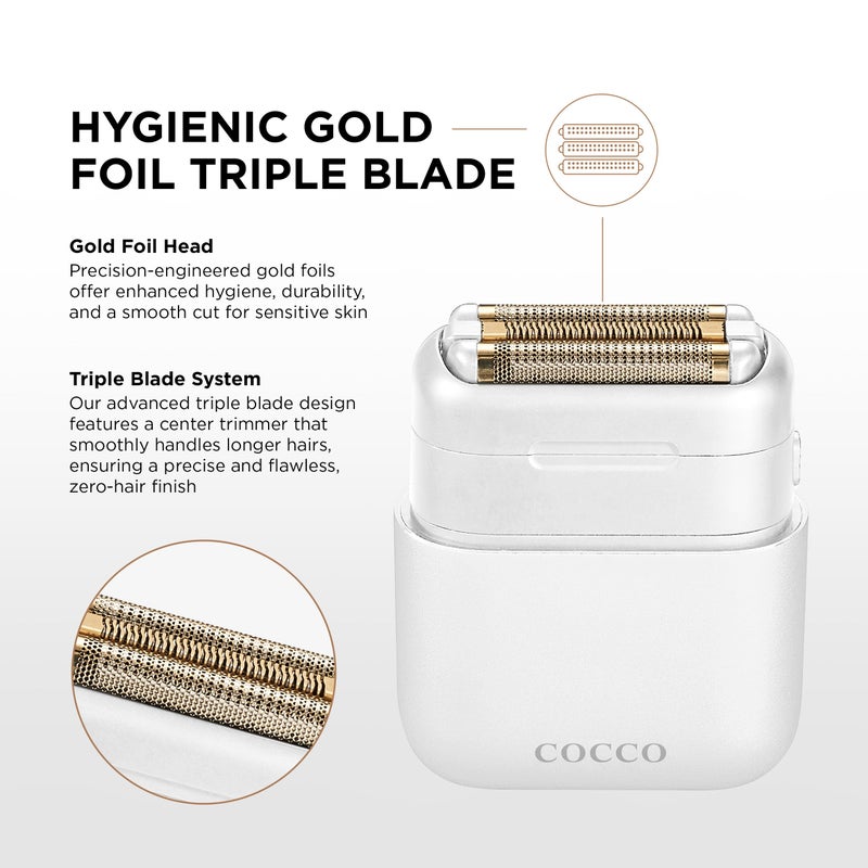 COCCO IMPACTO Foil Shaver for Men, Triple Gold Foil Electric Razor, Wet & Dry Use, Magnetic Replaceable Head, Intelligent Accelerator, 90-Min Runtime â€“ (White) - Image 2