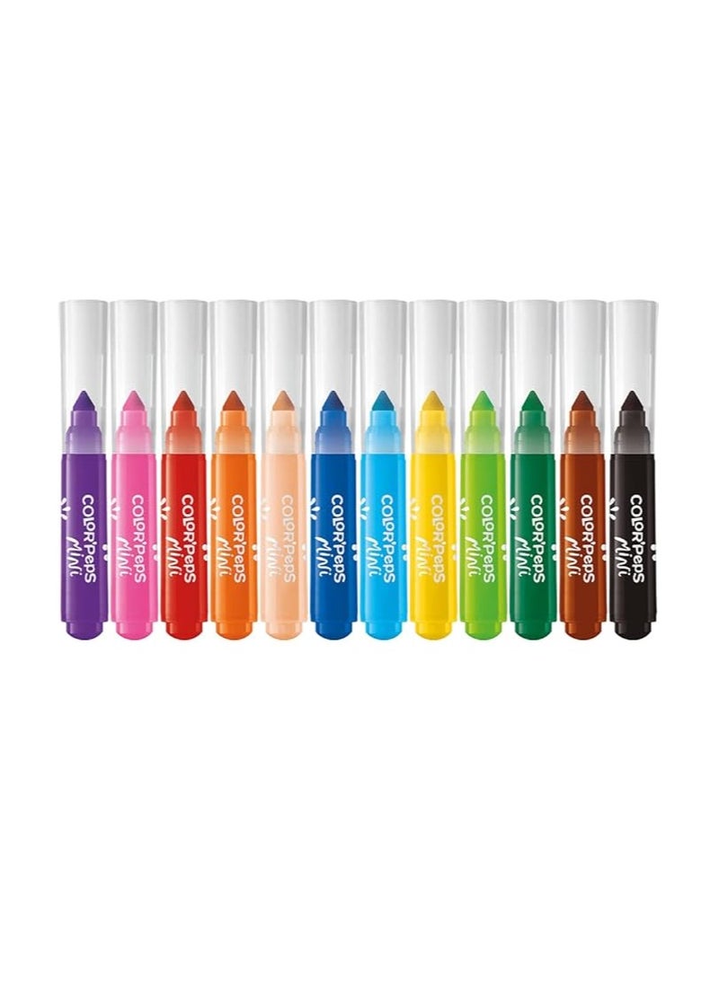 Maped Color'Peps Mini Power Children's Colouring Pens, Broad Tip and Cap with Stamp Design, Washable Ink – Pack of 12 Assorted Colours - Image 2