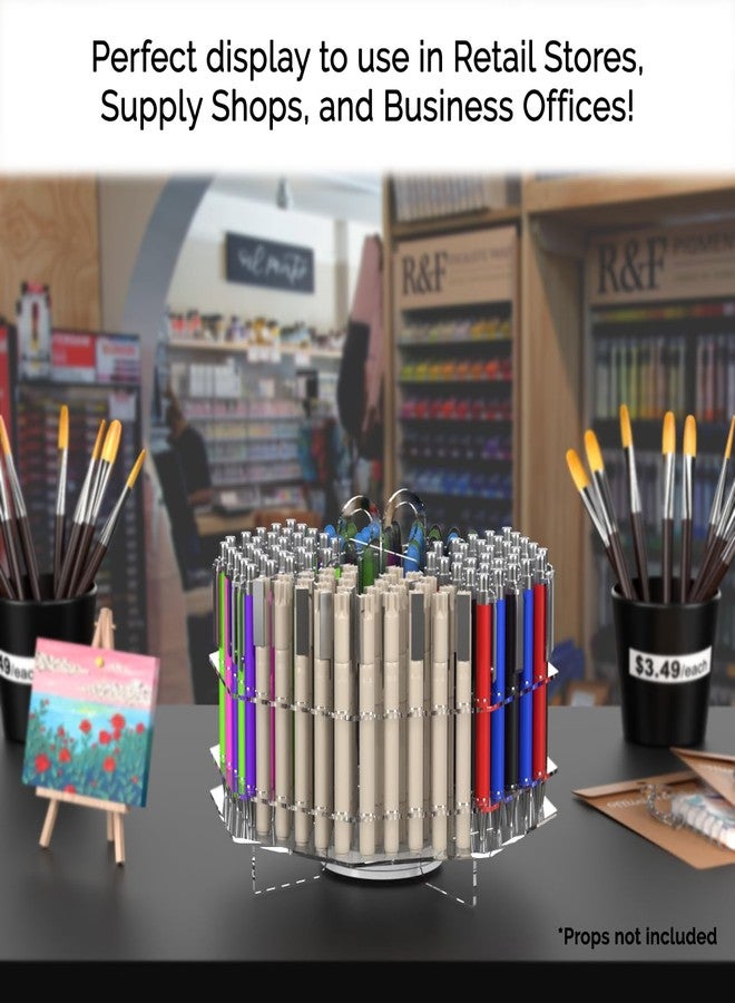 Marketing Holders 120 Slot Pen Holder Clear Acrylic Organizer Tabletop Display Color Pencils Makeup Brushes Utensil Office Craft Supply Retail Department Stores Spinning Stylish Practical and Easy - Image 3