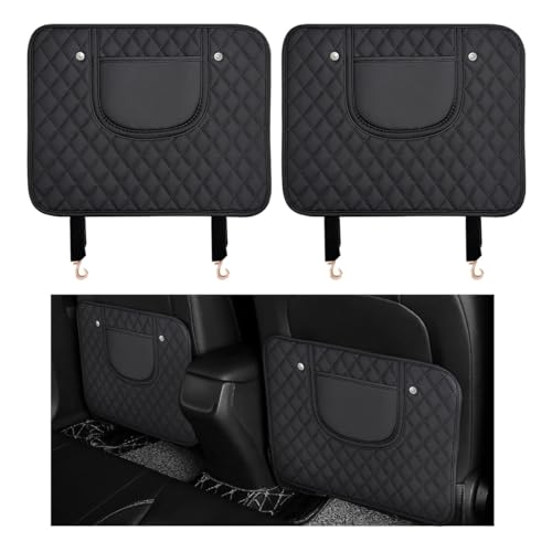 Suvnie 2 PCS Car Kick Mats Leather Back Seat Protector with Storage Bag Waterproof Automotive Backseat Cover Pad Prevent Kids Dirt Mud and Scratch Interior Car AccessoriesBlack Black - Image 1