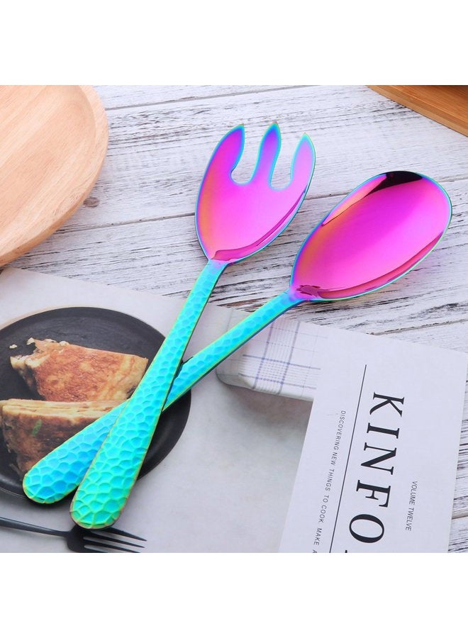 Bisda 2-Piece Salad Serving Set Include Spoon Fork 12 inch, Rainbow Utensils, Dishwasher Safe - Image 3