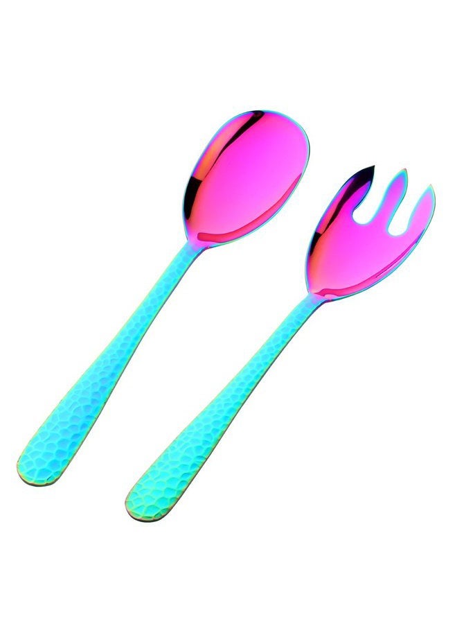 Bisda 2-Piece Salad Serving Set Include Spoon Fork 12 inch, Rainbow Utensils, Dishwasher Safe - Image 1