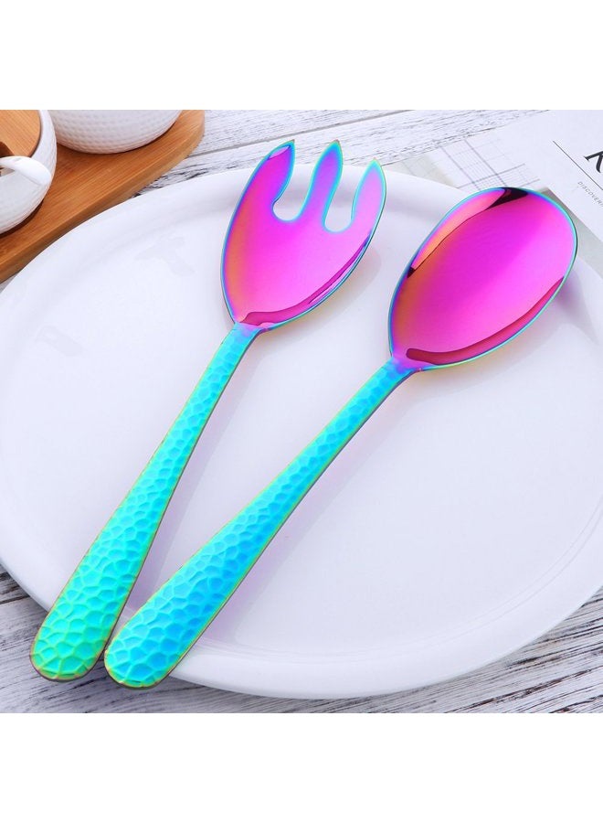 Bisda 2-Piece Salad Serving Set Include Spoon Fork 12 inch, Rainbow Utensils, Dishwasher Safe - Image 2
