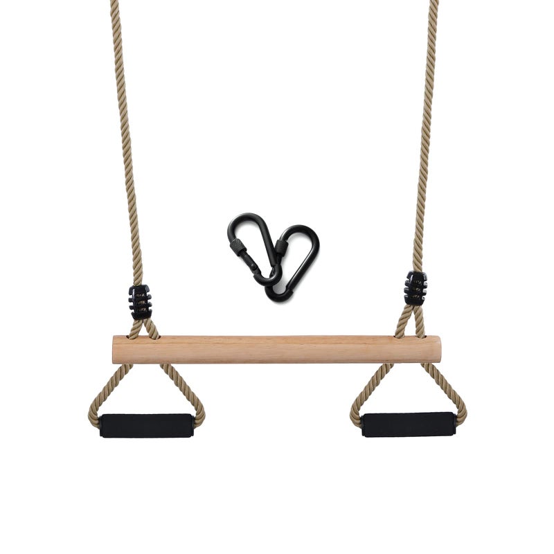 Wooden Trapeze Swing Bar with Gym Rings for Childrens Swing Set Indoor Outdoor GardenYardPlayground