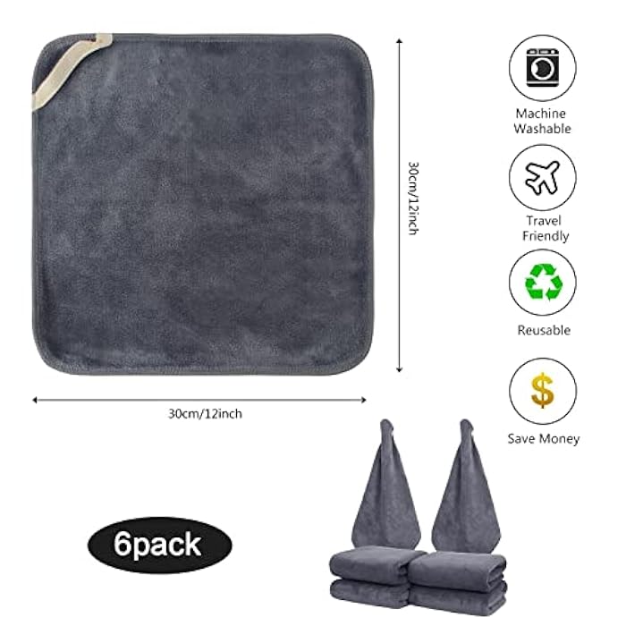 SINLAND Microfiber Facial Cloths Fast Drying Washcloth 12inch x 12inch Grey 6 pack … - Image 2