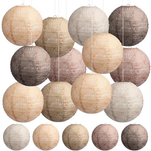 Rossesay 12 Pcs Burlap Hanging Paper Lantern 8 Inch Back to School Party Decoration Boho Classroom Ceiling Decoration Chinese Party Decor for Birthday Wedding Bridal Baby Shower(Retro Colors) - Image 1