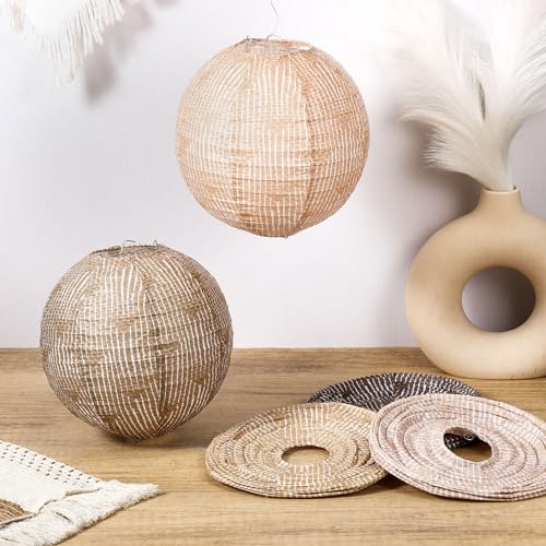 Rossesay 12 Pcs Burlap Hanging Paper Lantern 8 Inch Back to School Party Decoration Boho Classroom Ceiling Decoration Chinese Party Decor for Birthday Wedding Bridal Baby Shower(Retro Colors) - Image 3