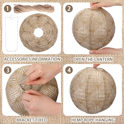 Rossesay 12 Pcs Burlap Hanging Paper Lantern 8 Inch Back to School Party Decoration Boho Classroom Ceiling Decoration Chinese Party Decor for Birthday Wedding Bridal Baby Shower(Retro Colors) - Image 5