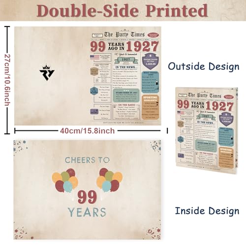 Zyulin 99th Birthday Card for Men Women, Retro Birthday Gifts for 99 Year Old Man Woman, 99th Bday Decorations for Grandpa Grandma - Image 3