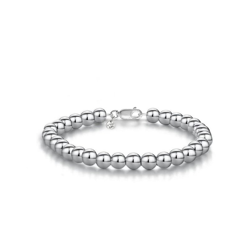 Savlano 925 Sterling Silver 7MM Handmade Bead Ball Strand Chain Bracelet For Women - Made in Italy Comes With a Gift Box (7.5, 7mm) - Image 1